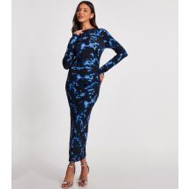 Women's Blue Tie Dye Print Ruched Midi Dress Quiz New Look