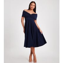 Women's Navy Bardot Midi Skater Dress Quiz New Look
