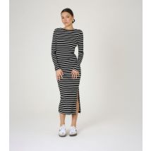 Women's Black Striped Scoop Back Midi Dress WKNDGIRL New Look