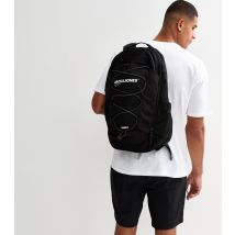 Men's Black Logo Print Toggle Cord Backpack Jack & Jones New Look