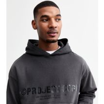Men's Washed Black Printed Hoodie Jack & Jones New Look