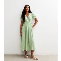 Women's Green Gingham Print Wrap Tie Midi Dress New Look
