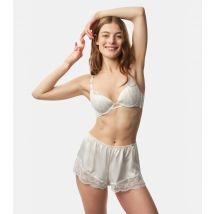 Women's Off White Lace Trimmed Satin Shorts Dorina New Look