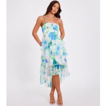 Women's Light Blue Floral Print Tiered Midi Dress Quiz New Look