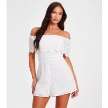 Women's White Broderie Anglaise Bardot Playsuit Quiz New Look