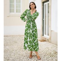 Women's Green Leaf Print Long Sleeve Maxi Dress Yumi New Look