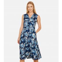 Women's Blue Floral Print Wrap Front Midi Dress Yumi New Look