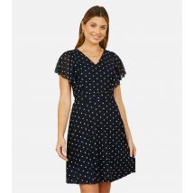 Women's Navy Spot Print Frill Sleeve Mini Dress Yumi New Look