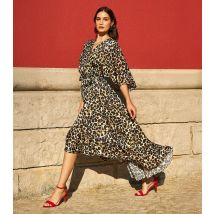 Women's Brown Leopard Print High-Low Tiered Hem Midi Dress Yumi New Look
