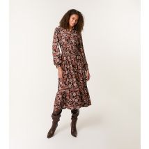 Women's Black Floral Print Shirred Midi Shirt Dress Blue Vanilla New Look