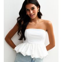 Women's White Bubble Hem Bandeau Top New Look