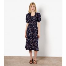 Women's Navy Floral Print Short Sleeve Midi Dress Apricot New Look