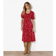 Women's Red Floral Print Short Sleeve Midi Dress Apricot New Look