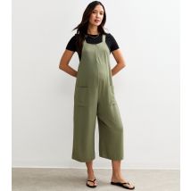Women's Maternity Dark Khaki Crinkle Texture Cropped Leg Jumpsuit Little Mistress New Look