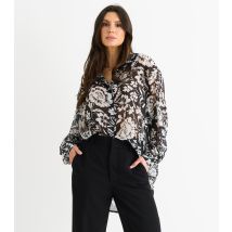 Women's Black Semi Sheer Floral Print Oversized Shirt Gini London New Look