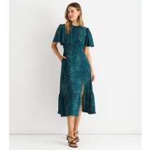 Women's Green Animal Print Flutter Sleeve Midi Dress Gini London New Look