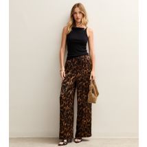 Women's Brown Animal Print Satin Wide Leg Trousers New Look