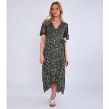 Women's Olive Green Animal Print Wrap Front Midi Dress Gini London New Look