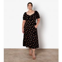 Women's Curve Black Polka Dot Tie Neck Midi Dress Apricot New Look