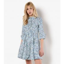 Women's Blue Floral Print Poplin Mini Shirt Dress Apricot New Look