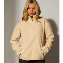 Women's Cream Fleece Back Borg Quarter Zip Jumper South Beach New Look