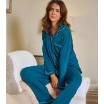 Women's Teal Contrast Piping Shirt and Trousers Pyjama Set Loungeable New Look