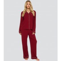Women's Dark Red Contrast Piping Shirt and Trousers Pyjama Set Loungeable New Look