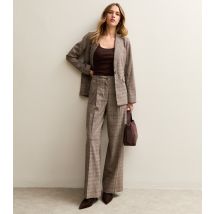 Women's Brown Checked Wide Leg Pleat Front Trousers New Look