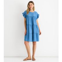 Women's Light Blue Frill Sleeve Tiered Mini Dress Gini London New Look