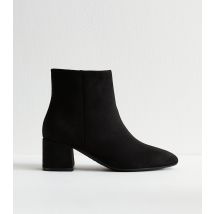 Women's Wide Fit Black Faux Suede Block Heel Ankle Boots New Look