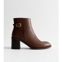 Women's Wide Fit Tan Faux Leather Buckled Ankle Boots Vegan New Look