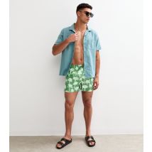 Men's Dark Green Palm Tree Print Swim Shorts Only and Sons New Look