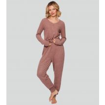 Women's Brown Super Soft Brushed Rib Buttoned Lounge Set Loungeable New Look