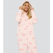 Women's Pink Bow Print Sherpa Onesie Loungeable New Look