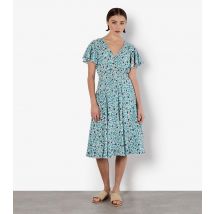 Women's Blue Watercolour Floral Print Midi Dress Apricot New Look