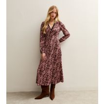 Women's Pink Burgundy Floral Print Midi Dress New Look