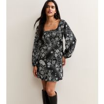 Women's Black Paisley Print Long Sleeve Milkmaid Mini Dress New Look