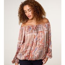 Women's Brown Paisley Print Bardot Puffball Hem Blouse Blue Vanilla New Look