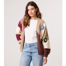 Women's Brown Colourblock Floral Embroidered Cardigan Blue Vanilla New Look
