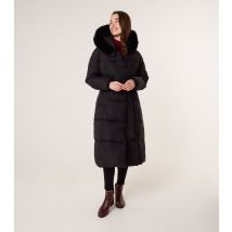 Women's Black Faux Fur Trimmed Hooded Puffer Coat Blue Vanilla New Look