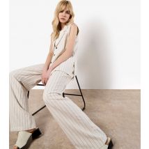 Women's Cream Pinstripe Wide Leg Trousers Apricot New Look