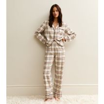 Women's Brown Woven Check Pattern Revere Collar Pyjama Set New Look