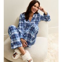 Women's Blue Woven Check Pattern Revere Collar Pyjama Set New Look