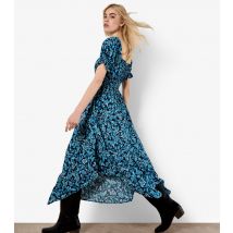 Women's Navy Floral Print Milkmaid Midi Dress Apricot New Look
