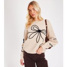 Women's Stone Bow Stitch Jumper Quiz New Look