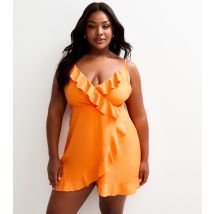 Women's Plus Size Orange Ruffle Trim Mini Dress Curves Urban Bliss New Look