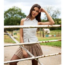 Women's Brown Tweed Pleated Miniskirt Pink Vanilla New Look