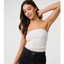 Women's Off White Mesh Diamante Embellished Bandeau Top Pink Vanilla New Look