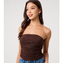 Women's Brown Mesh Diamante Embellished Bandeau Top Pink Vanilla New Look