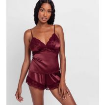 Women's Bright Red Lace Trim Satin Shorts Dorina New Look